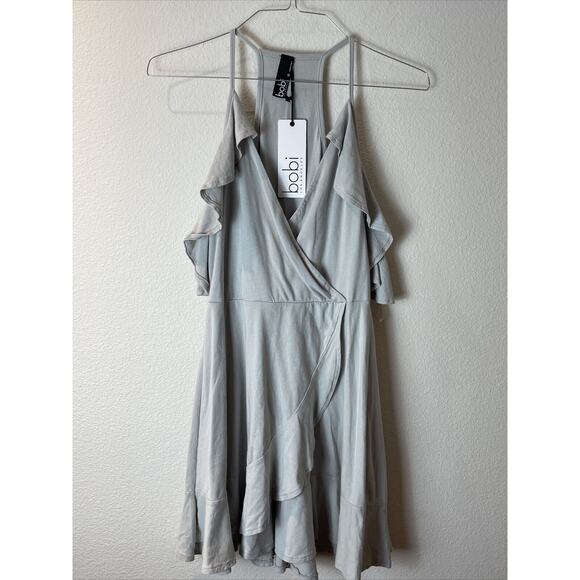 bobi los angeles, grey Draped Modal Jersey Cold Shoulder Dress, s, nwt - Picture 1 of 4